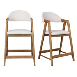 Camille-chaise de bar en frêne naturel et tissu trendy ecru (x2)