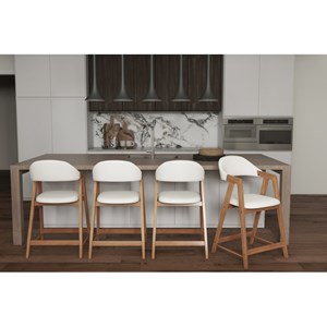 Camille-chaise de bar en frêne naturel et tissu trendy ecru (x2)