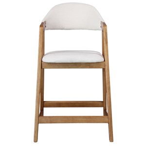 Camille-chaise de bar en frêne naturel et tissu trendy ecru (x2)