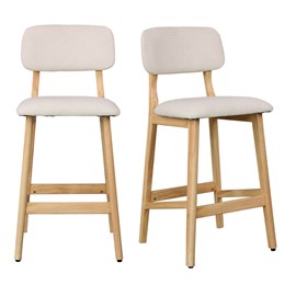 Cliff-tabouret de bar en bois naturel et tissu trendy ecru (x2)