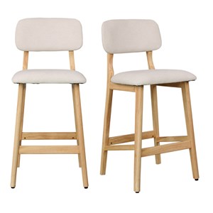 Cliff-tabouret de bar en bois naturel et tissu trendy ecru (x2)