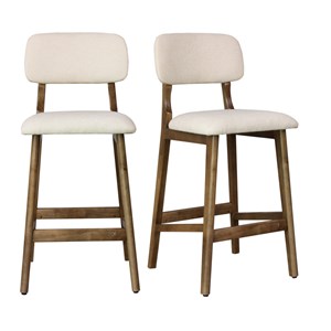 Cliff-tabouret de bar en bois patiné noyer et tissu trendy ecru (x2)