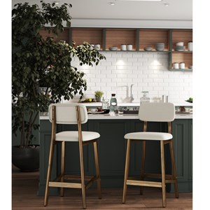 Cliff-tabouret de bar en bois patiné noyer et tissu trendy ecru (x2)