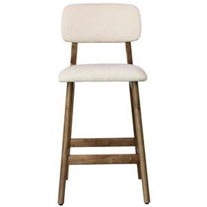 Cliff-tabouret de bar en bois patiné noyer et tissu trendy ecru (x2)