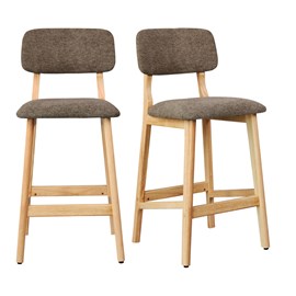 Cliff-tabouret de bar en bois naturel et tissu trendy taupe (x2)