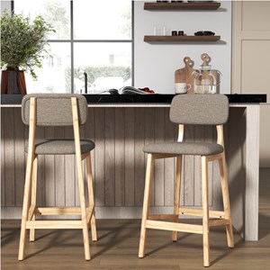 Cliff-tabouret de bar en bois naturel et tissu trendy taupe (x2)