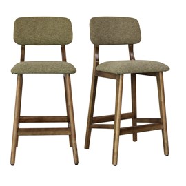 Cliff-tabouret de bar en bois patiné noyer et tissu trendy sauge(x2)