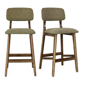 Cliff-tabouret de bar en bois patiné noyer et tissu trendy sauge(x2)
