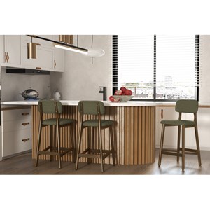 Cliff-tabouret de bar en bois patiné noyer et tissu trendy sauge(x2)