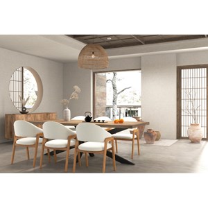 Wool-chaise en frêne naturel et tissu curly ecru (x2)