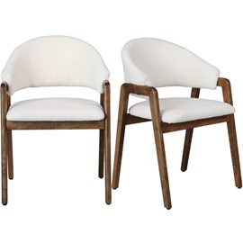 Wool-chaise en frêne patiné noyer et tissu curly ecru (x2)