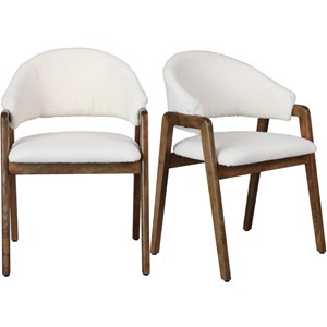 Wool-chaise en frêne patiné noyer et tissu curly ecru (x2)