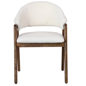 Wool-chaise en frêne patiné noyer et tissu curly ecru (x2)