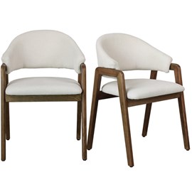 Wool-chaise en frêne patiné noyer et tissu trendy ecru (x2)