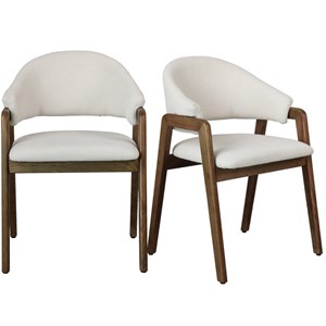 Wool-chaise en frêne patiné noyer et tissu trendy ecru (x2)