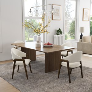 Wool-chaise en frêne patiné noyer et tissu trendy ecru (x2)