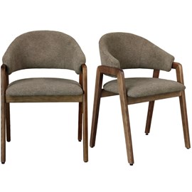 Wool-chaise en frêne patiné noyer et tissu trendy taupe (x2)