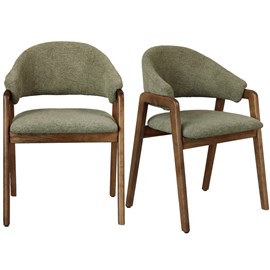 Wool-chaise en frêne patiné noyer et tissu trendy sauge (x2)