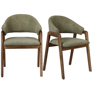 Wool-chaise en frêne patiné noyer et tissu trendy sauge (x2)