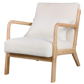 Zack-fauteuil en bois naturel tissu curly ecru