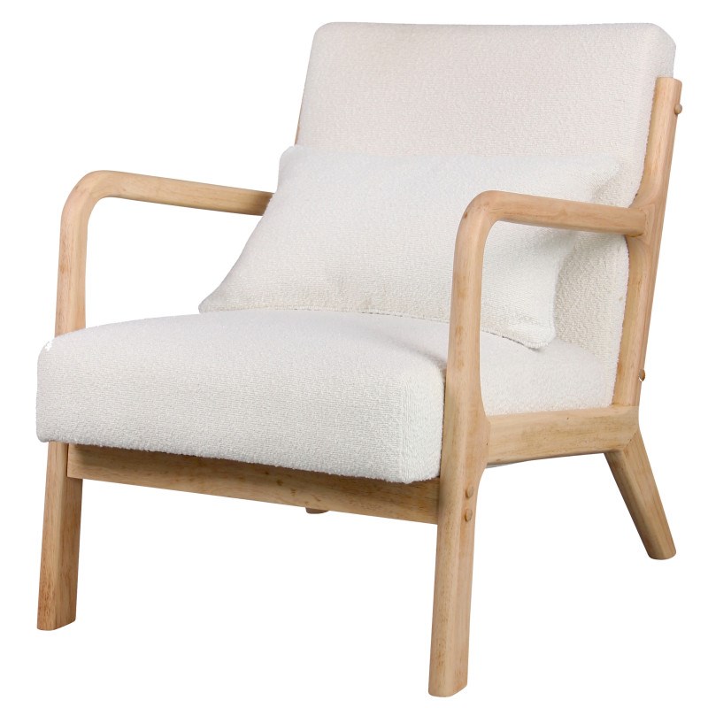Zack-fauteuil en bois naturel tissu curly ecru
