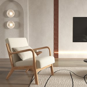 Zack-fauteuil en bois naturel tissu curly ecru