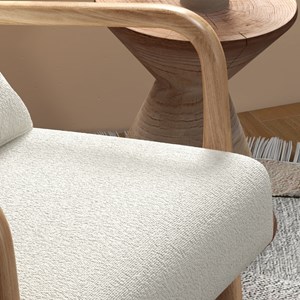 Zack-fauteuil en bois naturel tissu curly ecru