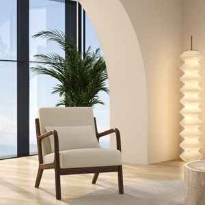 Zack-fauteuil en bois patiné noyer tissu curly ecru