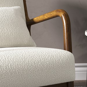 Zack-fauteuil en bois patiné noyer tissu curly ecru