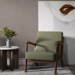 Zack-fauteuil en bois patiné noyer et tissu trendy sauge