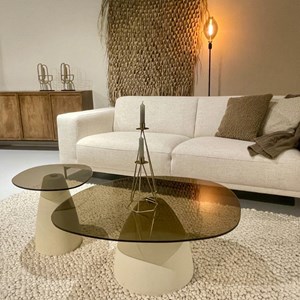 Dillon-table basse 50 cm en métal ivoire et verre fumé