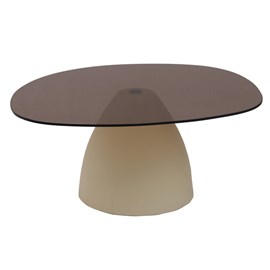 Dillon-table basse ovale 76 cm en métal ivoire et verre fumé
