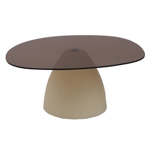 Dillon-table basse ovale 76 cm en métal ivoire et verre fumé