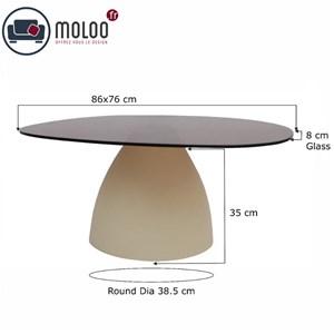 Dillon-table basse ovale 76 cm en métal ivoire et verre fumé