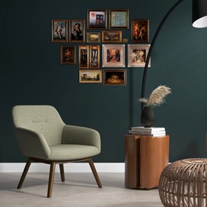 Malmo-fauteuil en bois patiné noyer et tissu trendy sauge
