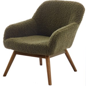 Malmo-fauteuil en bois patiné noyer et tissu bouclé army