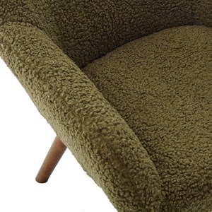 Malmo-fauteuil en bois patiné noyer et tissu bouclé army