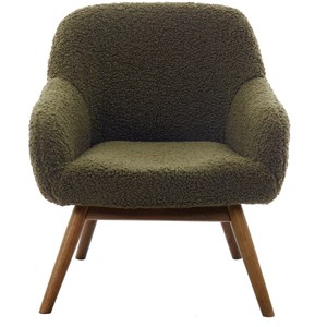Malmo-fauteuil en bois patiné noyer et tissu bouclé army