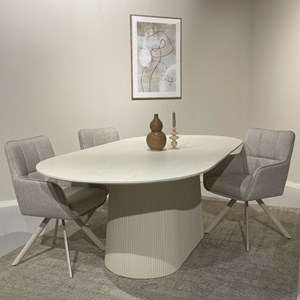 Dolce-table à manger ovale 10 personnes 230 cm en bois massif ivoire