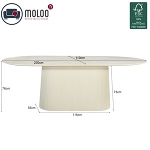 Dolce-table à manger ovale 10 personnes 230 cm en bois massif ivoire
