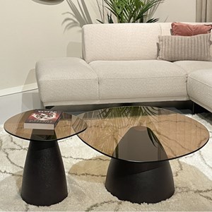 Mush-table basse organique d86 cm en verre fumé et métal &nbsp;rust&nbsp;