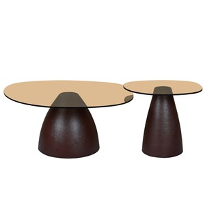 Mush-table basse organique d86 cm en verre fumé et métal &nbsp;rust&nbsp;