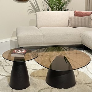 Mush-table basse organique d50 cm en verre fumé et métal &nbsp;rust&nbsp;