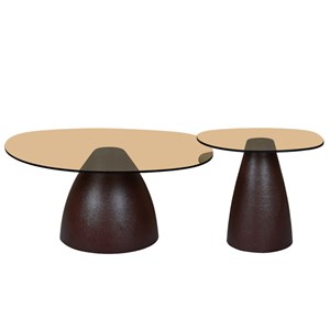 Mush-table basse organique d50 cm en verre fumé et métal &nbsp;rust&nbsp;