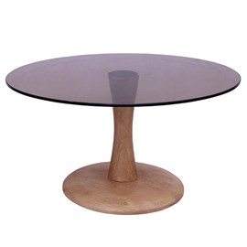 Rodo-table basse ronde d75 cm en verre fumé et bois