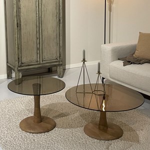 Rodo-table basse ronde d75 cm en verre fumé et bois