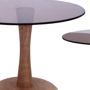Rodo-table basse ronde d75 cm en verre fumé et bois