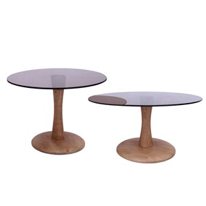 Rodo-table basse ronde d75 cm en verre fumé et bois