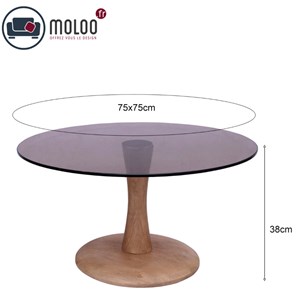 Rodo-table basse ronde d75 cm en verre fumé et bois