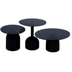 Miro-table basse ronde d55 cm en verre noir et acier laqué
